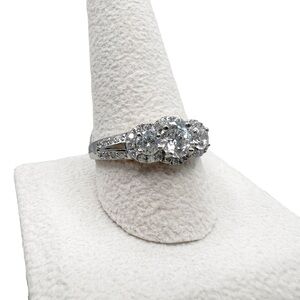 NWT Sterling Silver 3 Stone Cubic Zirconia Halo Engagement Ring